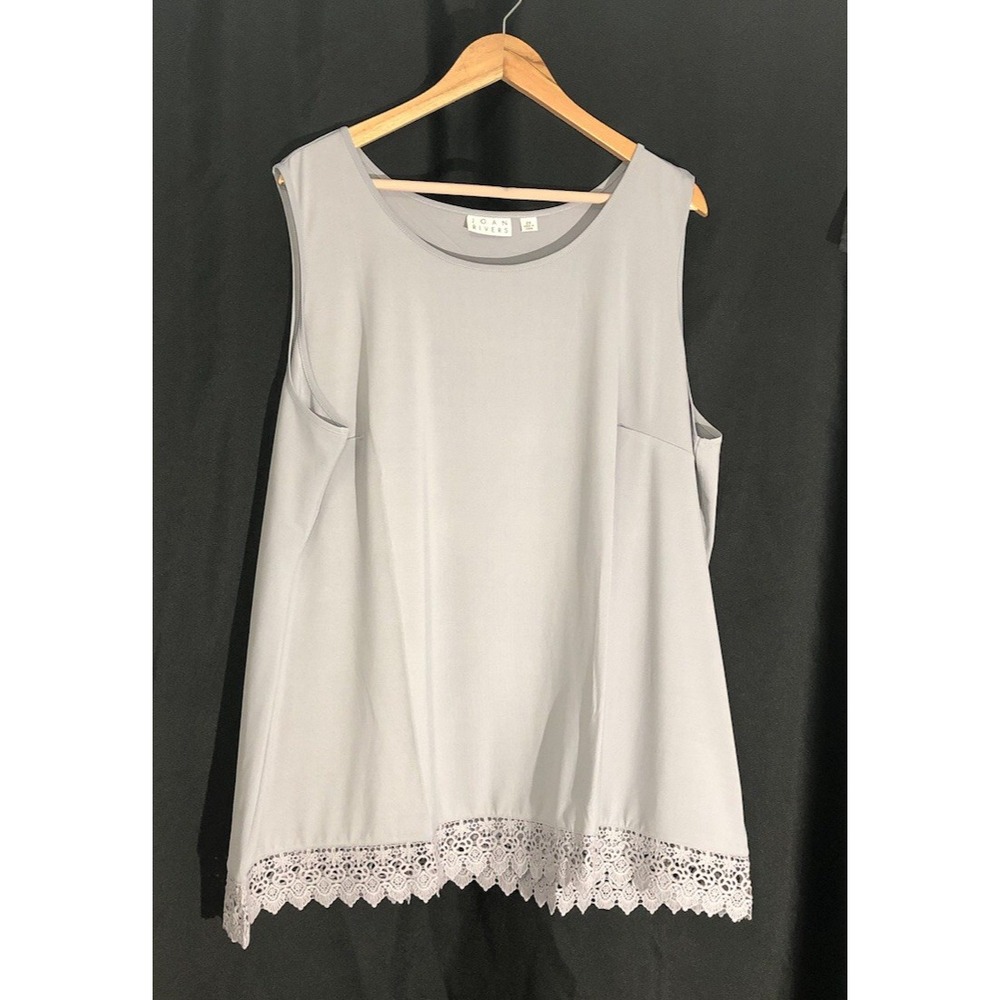 Joan Rivers Jersey Knit Sleeveless Tank with Crochet Hem Grey Size 2X NEW